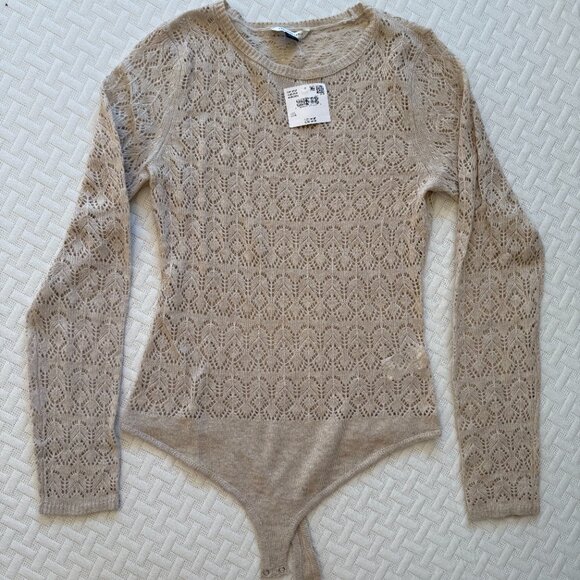 American Eagle, Long-Sleeve, Knit, Large, Bodysuit, CREAM COLORED, NEW WITH TAG - Picture 5 of 15